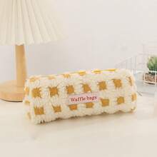 Waffle Lamb Wool Plush Pencil Case, Niche Japanese Ins Style Student Stationery Storage Bag, Convenient Desktop Storage Pouch