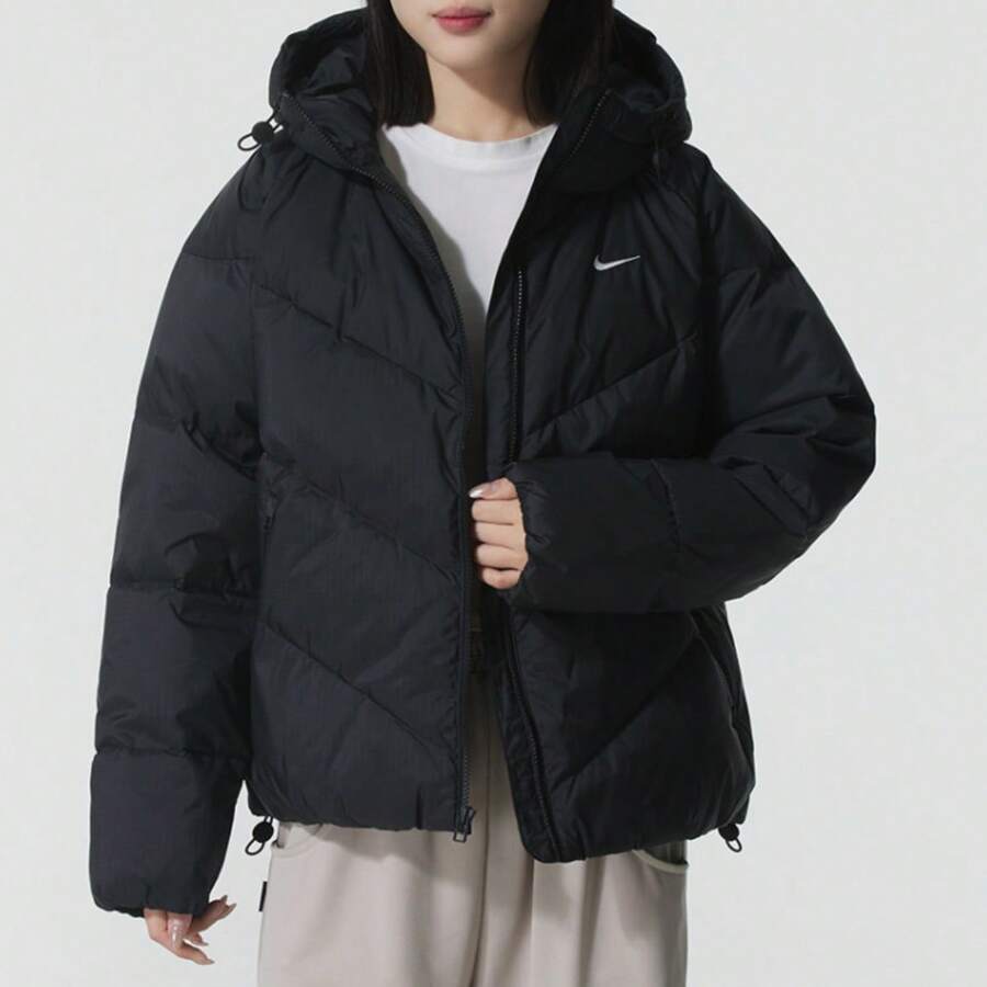 Nike Women's Hooded Padded Coat, Casual Sports Warm Hooded Down Coat - Black - View 1