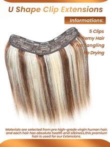 Clip In Human Hair Extensions 1 Piece 5 Clips Brazilian Human Remy Hair Extensions U Piece WIg Clip-In Natural Straight One-Piece Clip Ins #4P613 #Gray - Multicolor - View 4