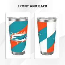 Dolphins  Team Gift For Men Dad Grandpa Husband Funny 20Oz Stainless Steel Tumbler Cup Man, Car Lovers Travel With Christmas Gifts Made In USA Sports Coffee Mug,Stainless Steel,Insulated,Classic Collection Fans - 銀色 - 查看 2
