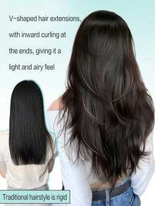 5Clip In Hair Extensions Long Layered Straight Wavy V-Shaped Hair Extension One Piece Black Hair Extensions With 5 Clips For Women Daily Use - Multicolor - View 3