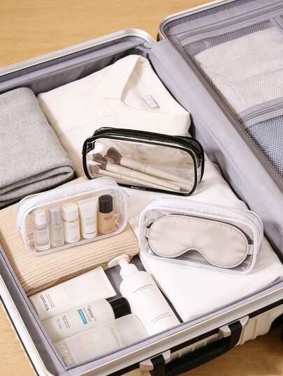 2 件装，便携透明化妆包，旅行化妆包，小型洗漱包，旅行化妆包，可收纳口红、梳子、洗漱用品、化妆刷和护肤品，化妆包，化妆袋，化妆品收纳袋，化妆品整理包，旅行必备，化妆包，化妆袋，化妆品收纳袋，包，刷子收纳袋，小包，女士礼物，旅行必备包，化妆品收纳盒，送朋友的礼物，生日礼物