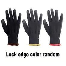 12 双装 13 号无缝针织安全工作手套，PU 涂层聚氨酯浸胶防滑透气轻便，黑灰两色可选，男女通用，适用于仓库、花园、建筑工地、DIY、户外作业、机械维修等多种场合。 - 12 Pairs - 查看 2