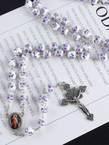 GO2CJBEADS 1件复古休闲多色天主教59颗10毫米迪斯科水晶珠十字架项链，男女通用个性化手工祈祷念珠配饰，适合日常佩戴 - Z0012B - 查看 11