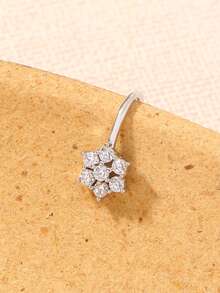 Nooxian 1 pieza Anillo de nariz con flor de circonita micro-incrustada, Pendiente/Clip de nariz de circonita con diseño de rama personalizado para mujeres - Plateado - Ver 6