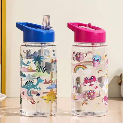 8 Color Options 500ml Ice Cream Dinosaur Water Bottle, Cute Gift For Girls & Boys, Best For Students, Outdoor, Campus, Sports, Graduation, Portable Tumbler With Straw