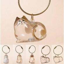 1pc Cute Cartoon Cat Keychain - Clear Oval Keychain Bag Ornament, Suitable For Cat Lovers And Pet Owners Battery-Free Gifts School Car Accessories Goth Y2k - Nhiều màu1 - Xem 1