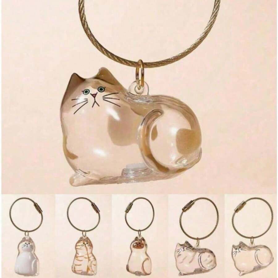 1pc Cute Cartoon Cat Keychain - Clear Oval Keychain Bag Ornament, Suitable For Cat Lovers And Pet Owners Battery-Free Gifts School Car Accessories Goth Y2k - Nhiều màu1 - Xem 1
