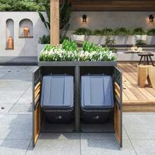 Double Bin Storage Box With Green Roof, 120-240 Litres, Anthracite, Wood-Look Door, Including Extension Option, Storage Box For Bins, Bin Storage Box (The Product Does Not Include A Built-In Bin)