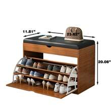 Shoe Cabinet, Shoe Rack Bench With Flip Drawers, Shoe Storage Organizer, 3-Tier Easy-To-Assemble Shoe Rack, Entryway-Specific Shoe Rack, Hidden Storage Rack, Shoe Storage Furniture With Stool, Suitable For Entryway, Cloakroom And Bedroom - màu nâu - Xem 2