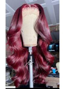 26 Inch 99J Burgundy 180% Density 13x4 Invisible HD Lace Front Human Blended Hair Wig Put Cut Put On And Go Straight Lace Closure Wigs Bye Bye Knots Glueless Pre Plucked Virgin Brazilian Human Blended Hair Long Wig With Baby Hair 10-36 Inch - S99J/BUG - View 3