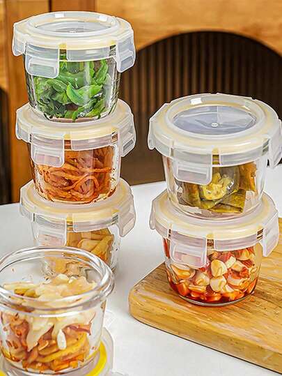 1pc Thick Glass Food Storage Jar With Airtight Lid, Glass Food Container With Cover, Suitable For Picnic, Meal Prep, Fridge Storage, Baby Food, Microwave And Freezer, Cute Compact Design