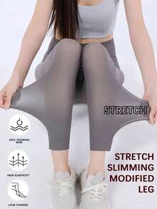 1 Pair Of Ladies' Ultra-Thin Breathable Tights, Cool Sun-Proof Yoga Pants In Summer, And High-Waisted Ice Silk Nine-Point Shark Pants - Multicolor - View 11