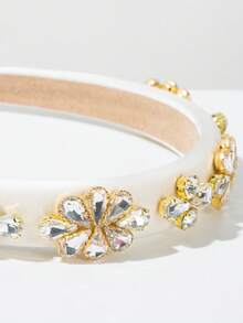 1 pièce Bandeau en tissu de couleur unie de haute qualité vintage pour femmes, avec décoration élégante de pierres étincelantes, convient pour les fêtes, les banquets et les sorties - FG542 - Blanc - Voir 3