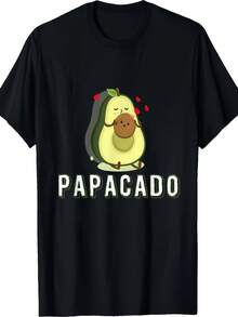 Men T-Shirt Funny Avocado Dad Graphic With Papacado Design Fathers Day Gift Black Round Neck Casual Tee Machine Washable Fathers Day T-Shirts Humor - Black - View 2