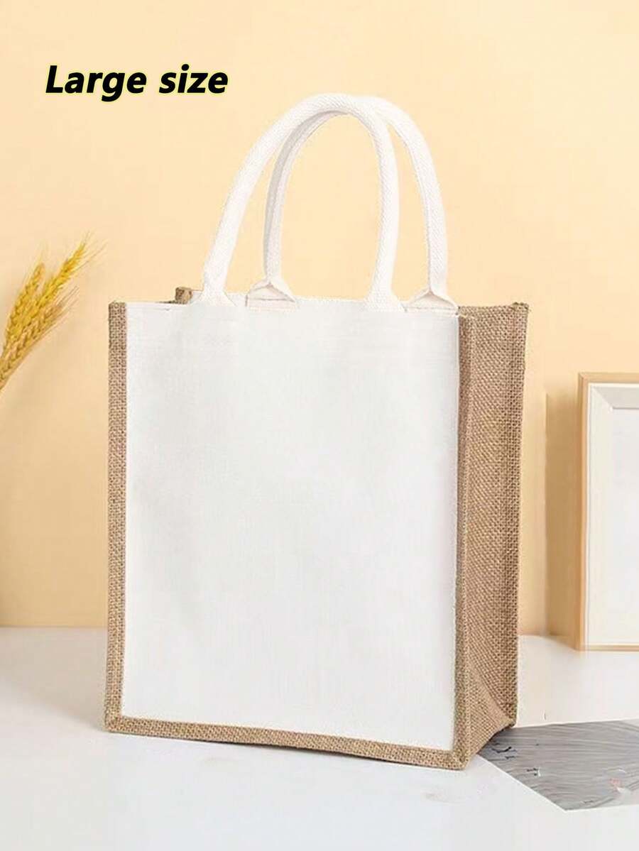 1 túi quà bằng vải gai dầu màu vàng, túi tote tái sử dụng tiện dụng cho du lịch hàng ngày, đựng đồ, mua sắm, tự gói quà, phù hợp cho đám cưới, Halloween, tiệc tùng, vẽ tranh và các dịp khác, thích hợp làm quà tặng ngày lễ, mùa tựu trường, ngày Valentine, v.v. - trắng - Xem 1