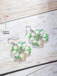 1 par de pendientes de acrílico con colgante plano en forma de trébol de cuatro hojas, joyería de estilo minimalista elegante para mujeres, adecuado para uso diario y festivo - Verde - Ver 6
