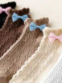 3 Pairs Women's Cute Sweet Bow Design Breathable Short Socks - Multicolor - View 2