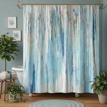 Abstract Shower Curtain Modern Shower Curtain Sets For Bathroom Gray Blue Aesthetic Stripe Pattern Contemporary Minimalist Painting Bathtub Curtains With Hooks, The Best Choice For Housewarming,Great Gift For Friends, Families Home Hotel Use - 藍色 - 查看 3