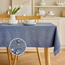Faux Linen Waterproof Tablecloth,Denim Blue,84\ X 60\ (Rectangular),DenimBlue84inchx60inchRectangular - DenimBlue84inchx60inchRectangular - View 1