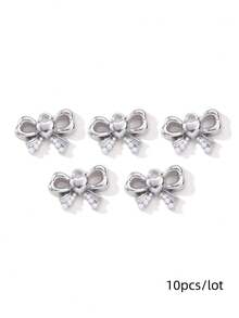 10/20pcs Mixed Cute Pearl Bow, Moon, Cross Zinc Alloy Pendant Beads For DIY Jewelry Making Necklace, Earrings - White - View 29