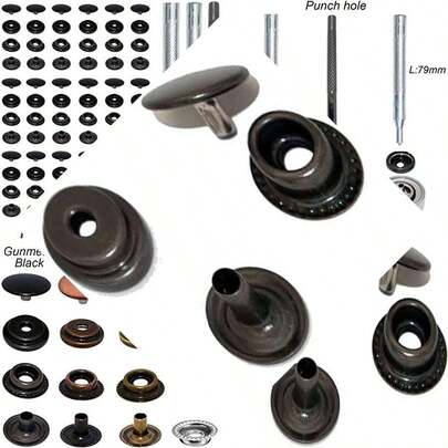 Marine Boat Canvas Stainless Steel Fastener Snap Press Stud Button With Punching Set Tool Kit, Gunmetal Black