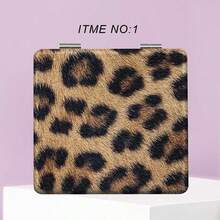 豹纹图案便携化妆镜 - 可折叠，方便携带，可放在办公桌或包包里，可爱卡通造型，学生居家必备。时尚百搭，是青少年、时尚爱好者和学生的理想之选。生日、圣诞节、开学季的完美礼物。