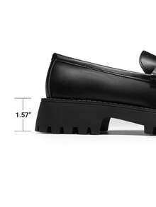 Women Platform Loafers 1.57-Inch Chunky Mid-Heel Flatform Loafer Round Toe Versatile Classic Casual Slip On Shoes, 2026 New Spring Summer Shoes - 黑色 - 查看 7