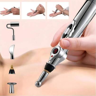 五合一按摩针灸笔，经络能量按摩笔，自我按摩工具，针灸笔经络能量按摩棒穴位定位工具，不含AA电池*1