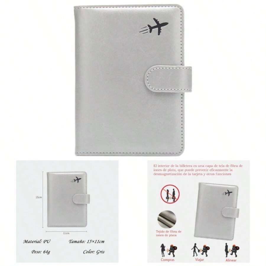 Porta de Pasaporte de Cuero PU, Billetera de pasaporte, Maletn de Viaje Impermeable con Bloqueo RFID para Identificacin de Viaje, Femenina y Masculina Negro - Gris - Ver 1