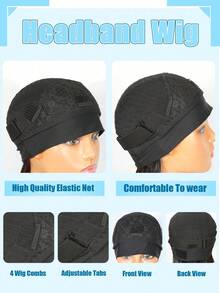 150% Density Brazilian Water Wave Headband Wig, Full Machine Weft, Designed, Human Hair, Easy To Wear, Brazilian Virgin Hair, Deep Water Wave Curls, 16 Inches, No Glue No Lace, Water Wave Headband Wig, Suitable For Daily Wear - Natural Black - View 7