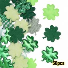 4Amazonia 50片/套 圣帕特里克节绿色系列 1.7*2厘米 闪亮双面幸运草带衬垫贴片 DIY发夹配件和布艺装饰四叶贴片 - 四葉草 - 查看 7