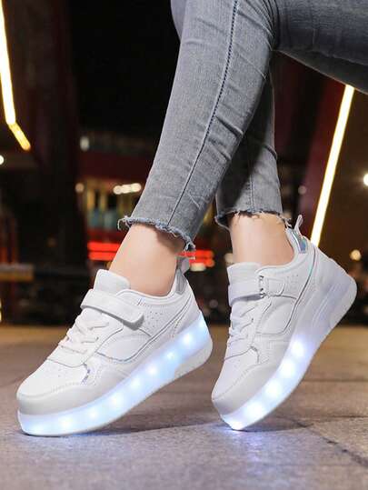 Teens Roller Skate Shoes, Wheeled Shoes, Double Wheel Roller Shoes, LED Rechargeable Luminous Shoes