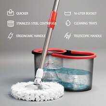 Mop Bucket Set With 360° Spin Mop And Bucket System 3 Microfiber Heads 61In Adjustable Handle For Shop Floor Cleaning - 1 - Xem 3