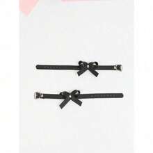 2PCS Halloween Costume Women's Black PU Leather Bow Feet Chain Fashionable Ankle Decorations For Par - 黑色 - 查看 4