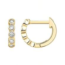 14K Gold Plated 925 Sterling Silver Pave Cubic Zirconia Huggie Hoop Earrings Women - 黃金+包邊 - 查看 1