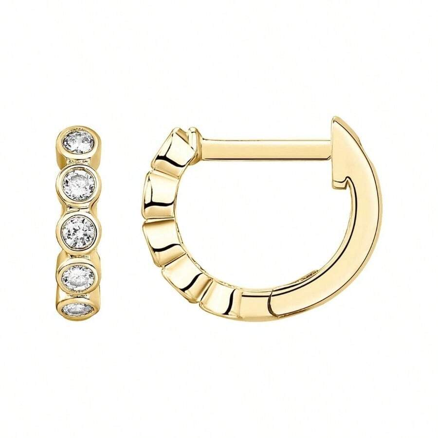 14K Gold Plated 925 Sterling Silver Pave Cubic Zirconia Huggie Hoop Earrings Women - 黃金+包邊 - 查看 1