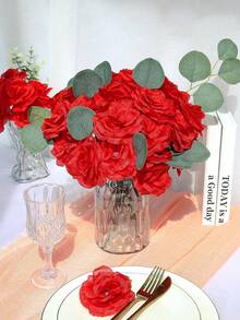 5/10pcs (5 Flower Heads+5 Stems/10 Flower Heads+10 Stems) 9.06in Artificial Flowers Red Roses, For DIY Wreath, Wedding Decoration, Bridal Bouquet, Table Centerpiece, Vase Decor, Spring Home Decor, Party Decoration, Anniversary, Valentine's Day - Red - View 6