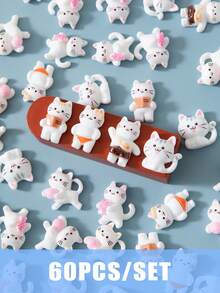 12/30/60个装混合可爱猫咪史莱姆挂件，卡通动物DIY工艺装饰配件，平底树脂挂件，适用于手机壳、发夹、剪贴簿、手工制作和DIY装饰，理想的情人节礼物 - Cute Cat - 查看 9