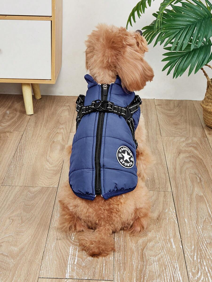 Chaleco/chaqueta acolchada de algodón para perros pequeños, ropa de invierno cálida con 2 correas - Azul Marino - Ver 1