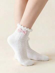 3 Pairs Women's Cute Sweet Bow Design Breathable Short Socks - Multicolor - View 8