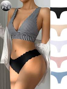 5pcs/Pack Seamless Thong Panties, Women's Invisible Sexy Underwear, Elastic Breathable Ladies Thong Briefs, Breathable Comfortable Women's Panties