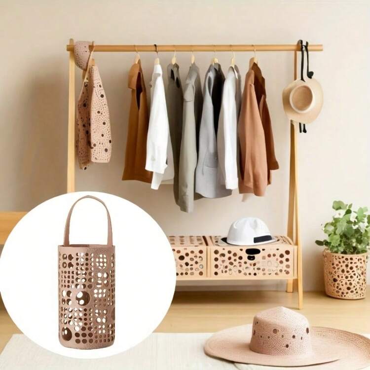 1pc Japanese-Style Simple Hanging Storage Organizer - Single Unit, Suitable For Kitchen And Shopping Bag Multi-Room Storage | Foldable Non-Slip Design - Khaki - View 5