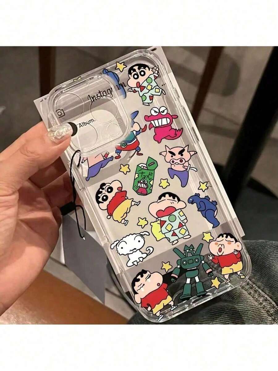 Fast EU Shipping (DE & ES) Classic Funny Cartoon Case With Kindergarten Students, Featuring Shin-Chan And His White Pet Dog, Dynamic Superhero Phone Case Compatible With IPhone Models 16E, 16, 15, 14, 13, 12, 11 Pro Max, X, XR, XS Max, 8 And 7 Plus, Made Of Transparent TPU Soft Back. . - 酒紅色 - 查看 1