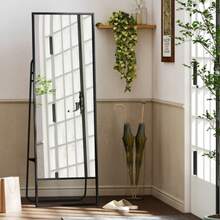 Specchio a figura intera, design industriale, ripiano posteriore, 2 ganci, struttura in metallo, per camera da letto, 157 x 50 cm, nero - nero - Visualizzare 8