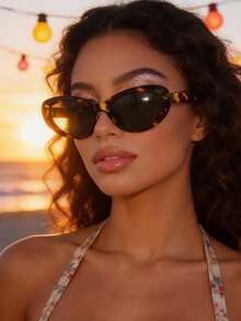 1副纤细镜框复古玳瑁猫眼时尚眼镜 | Y2K海滩宝贝椭圆形 | 可爱女孩美学派对及街头服饰必备 | 旅行及海滩度假必备 - 茶豆花 - 查看 5