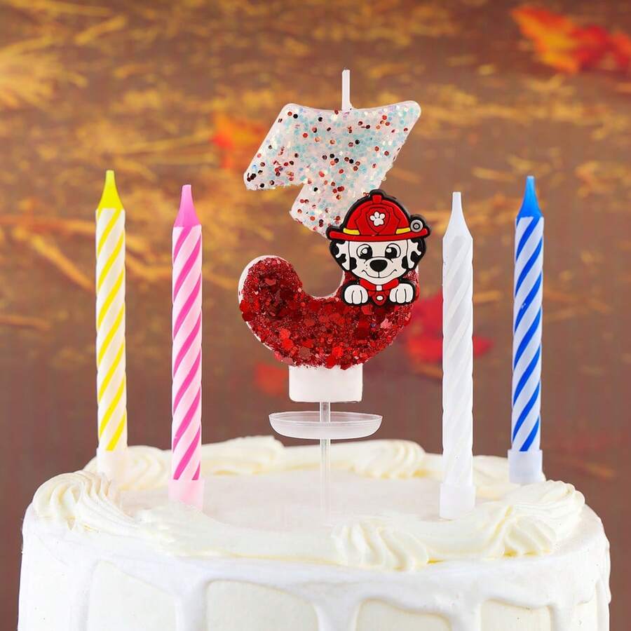 5pcs Paw Patrol Ryder Numeral Candles, Cake Decorations Party Glitter Creative Birthday Candles, Suitable For Various Holiday Decorations - Multicolor - View 1
