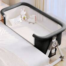 5 In 1 Baby Bassinet Bedside Sleeper, Convertible Baby Crib With Rocking Mode, Wheels And Adjustable Height, Foldable Bassinet With Breathable Mesh, Comfy Mattress, Storage Basket And Removable Mosquito Net - 黑色 - 查看 2