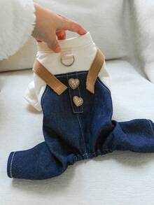 PETCIRCLE 1pc Pet Clothes, Cute 4-Leg Outfit, Punk Style Suspender Pants For Small Dogs & Cats, Beige