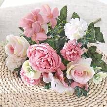 1/3/60件人造牡丹、玫瑰、花苞、繡球花花束，刺繡花卉裝飾，多種花卉組合，適用於情人節、生日派對、婚禮、家居裝飾、餐廳、臥室、窗台、花瓶裝飾、情人節與新年裝飾、戶外花園、返校季及其他場合 - 粉色 - 查看 6